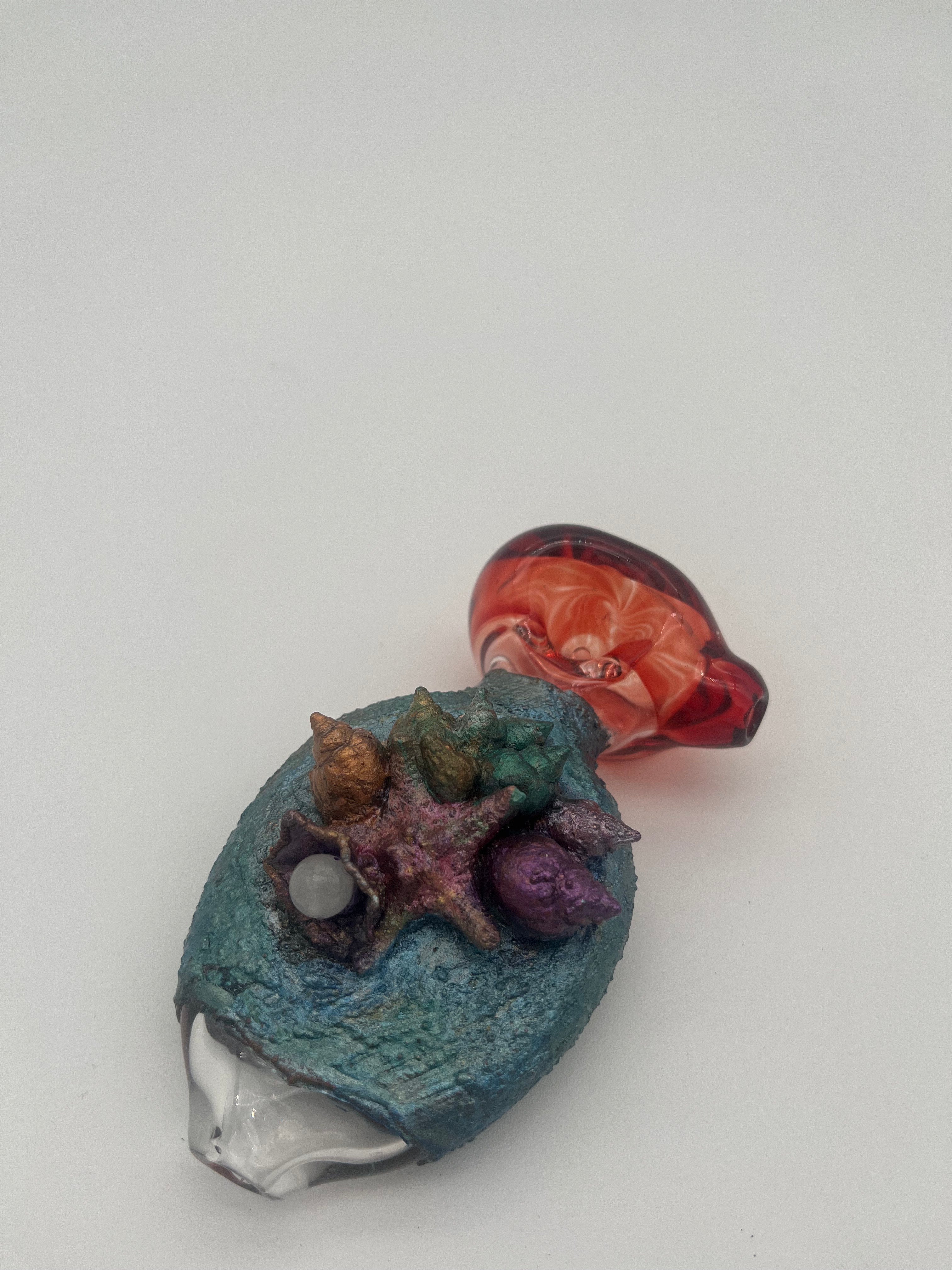 Cherry Glass Coral Electroplated Handpipe