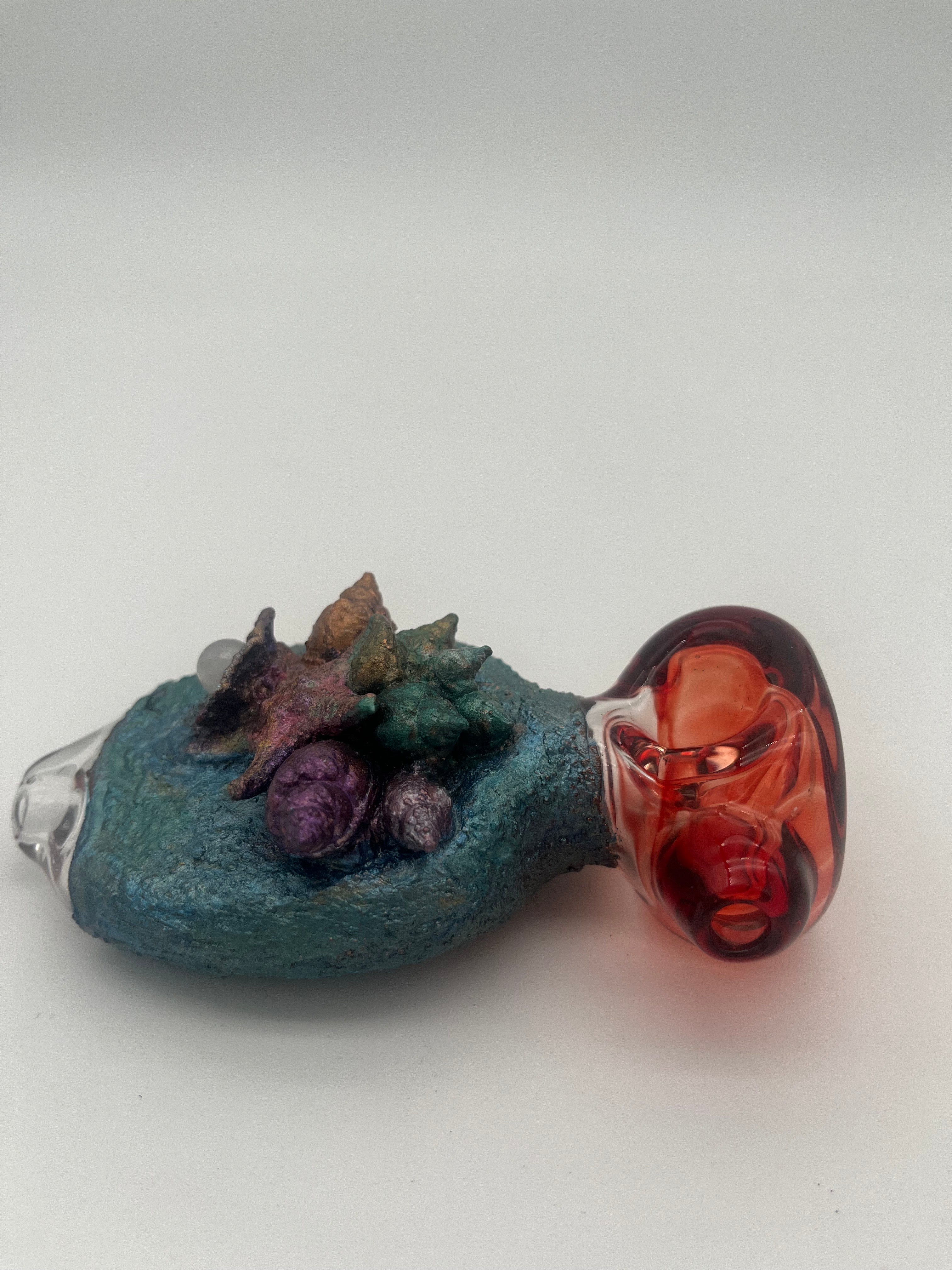 Cherry Glass Coral Electroplated Handpipe