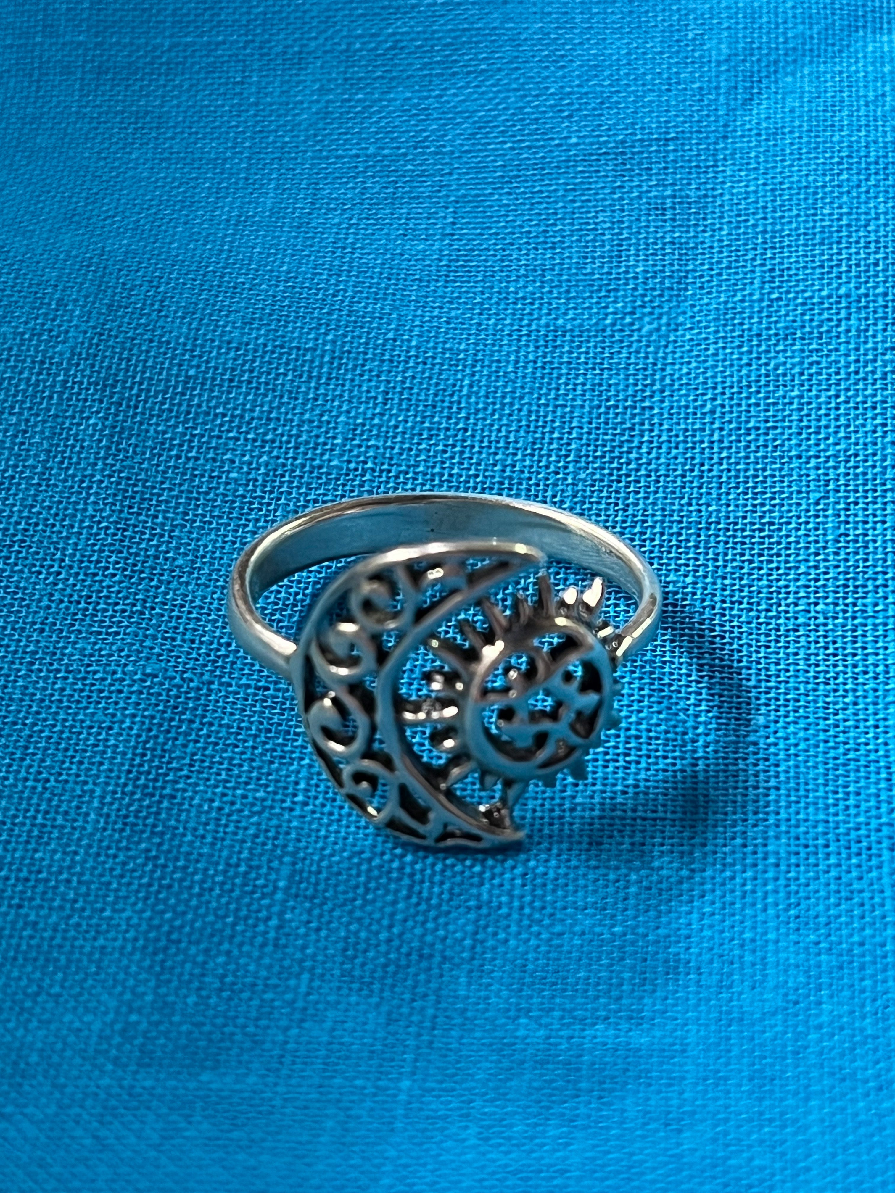 Sun & Moon Silver Ring Size 8.25