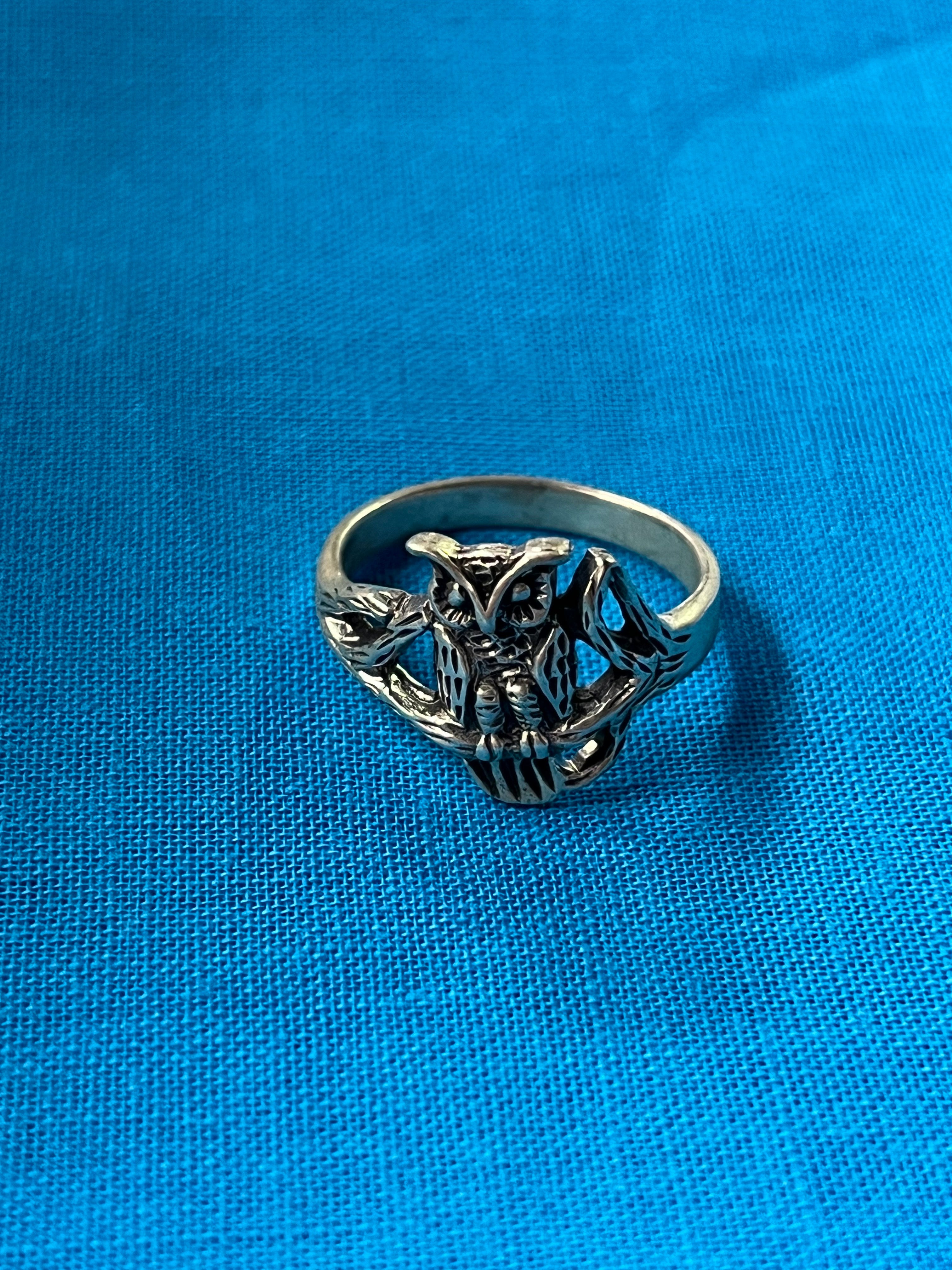 Owl In A Tree Silver Ring Size 8