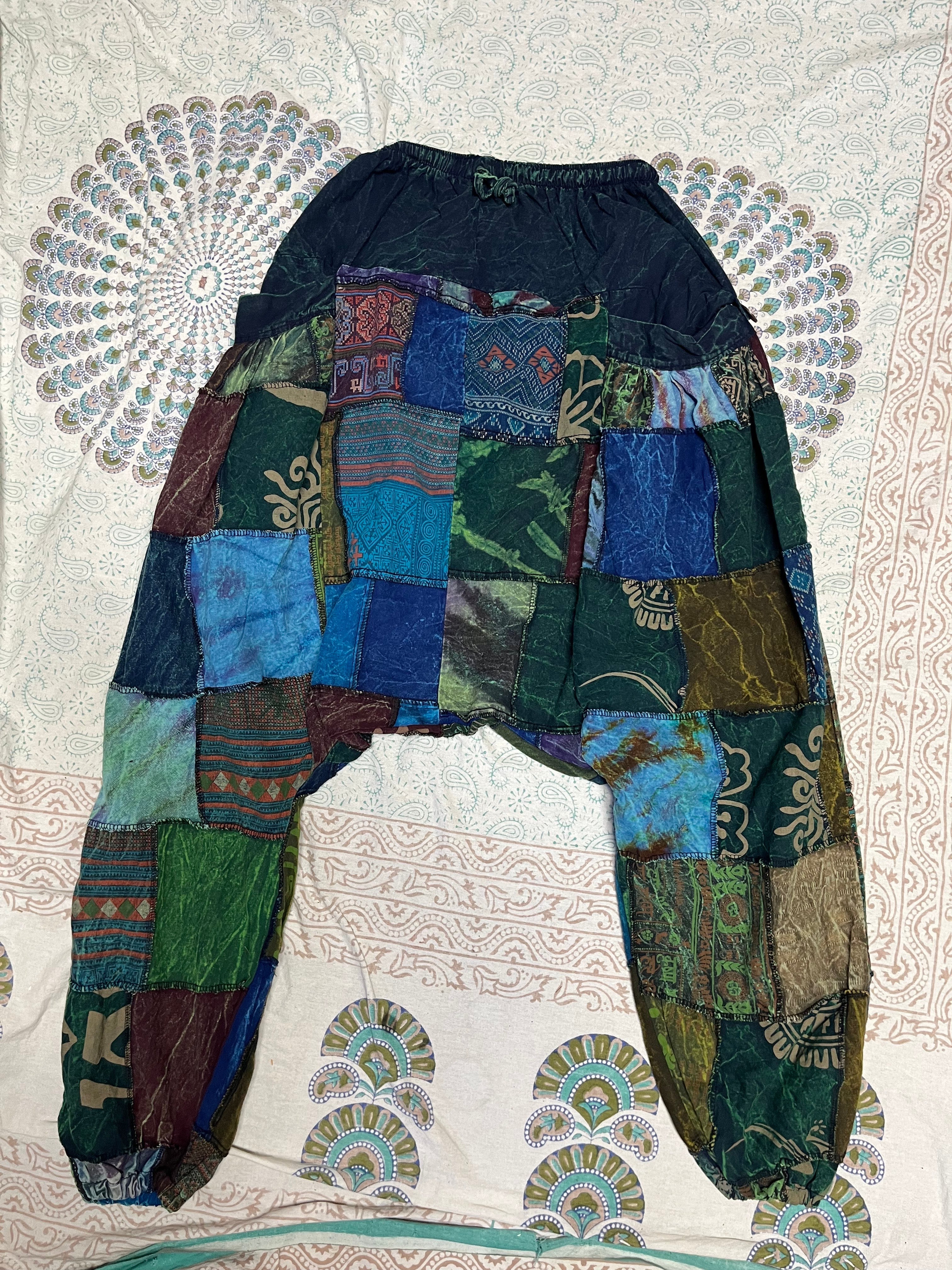 Blue & Green Patchwork Harem Pants