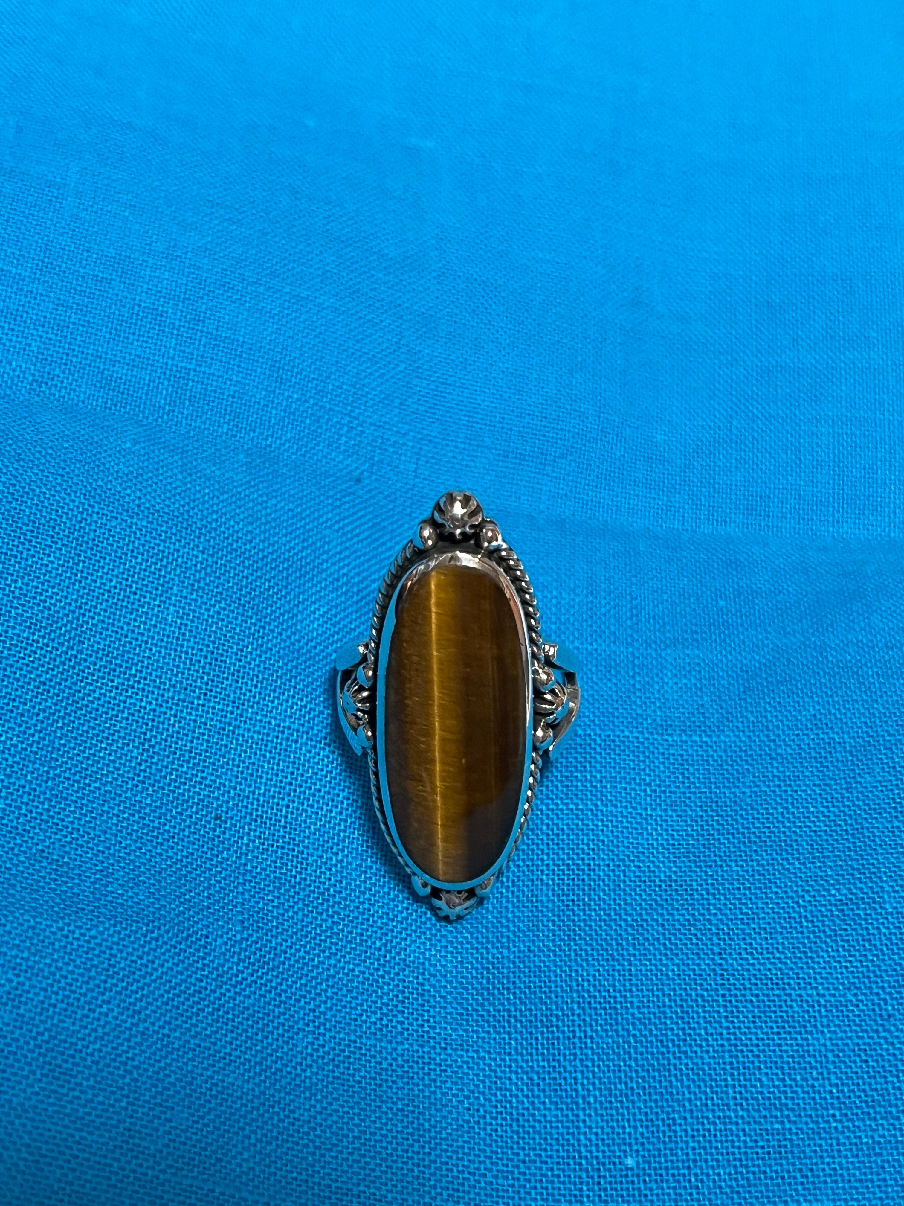 Tiger's Eye & Silver Oval Ring Size 7