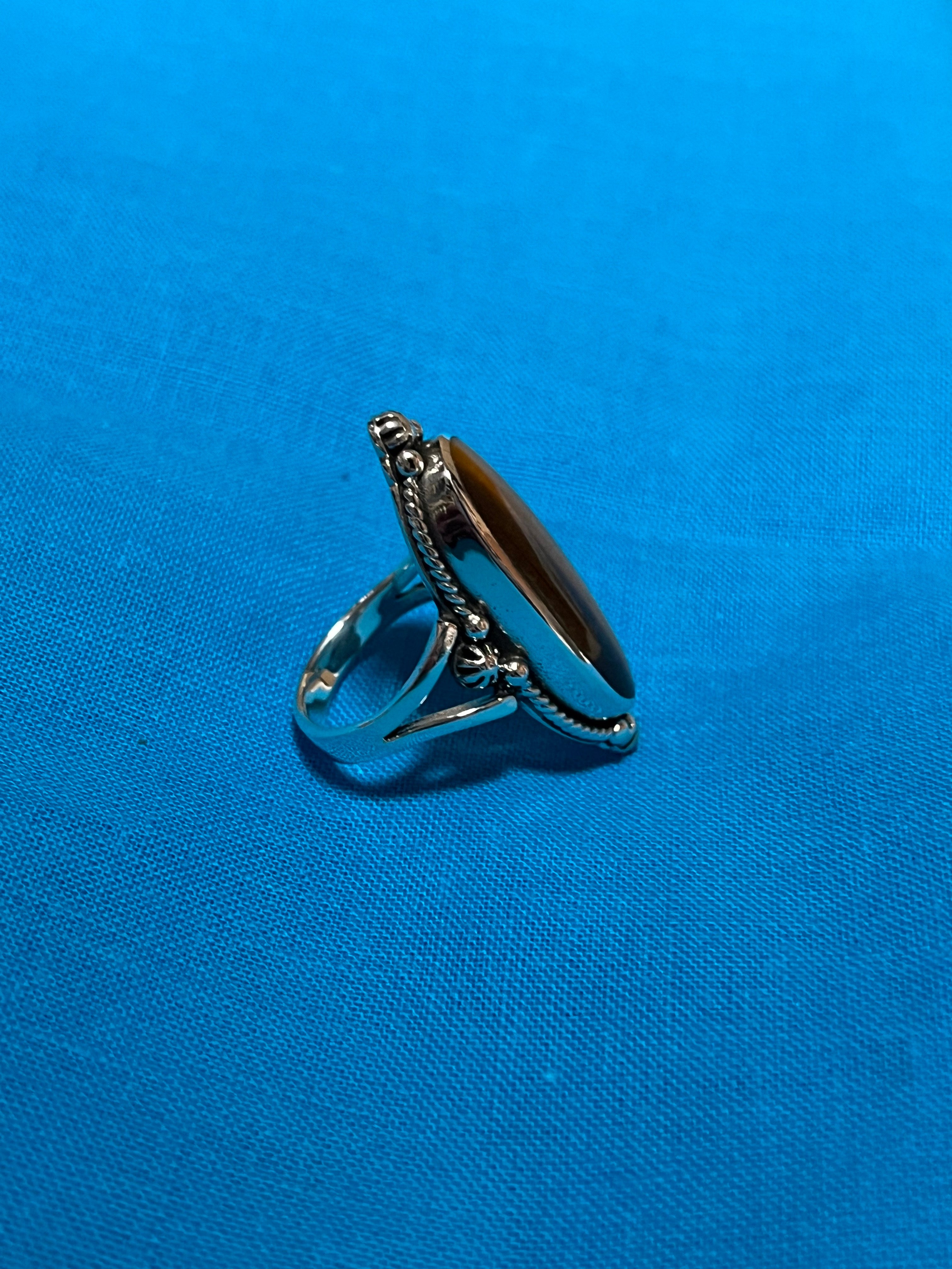 Tiger's Eye & Silver Oval Ring Size 7