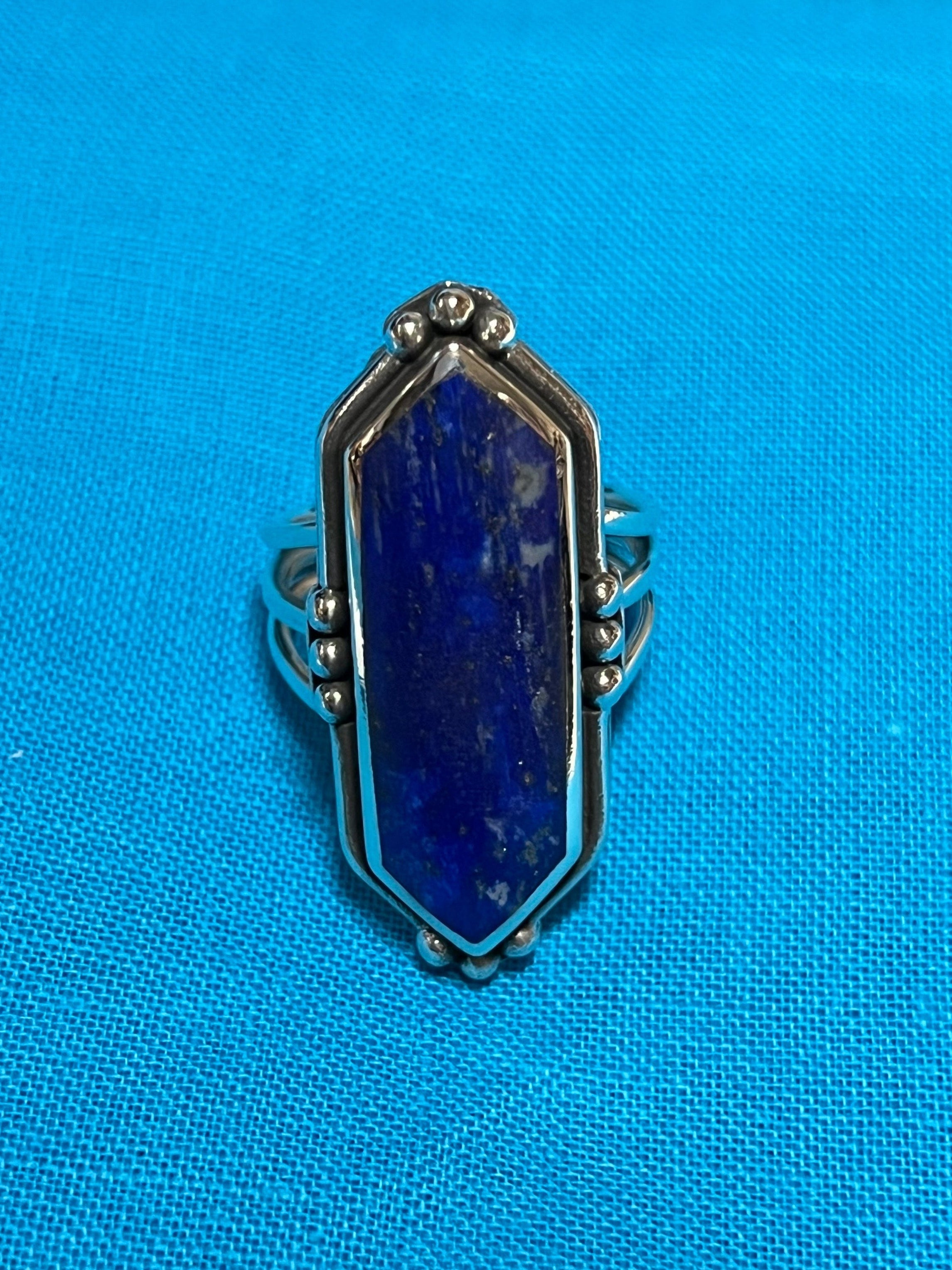 Lapis & Silver Hexagon Ring Size 7.5