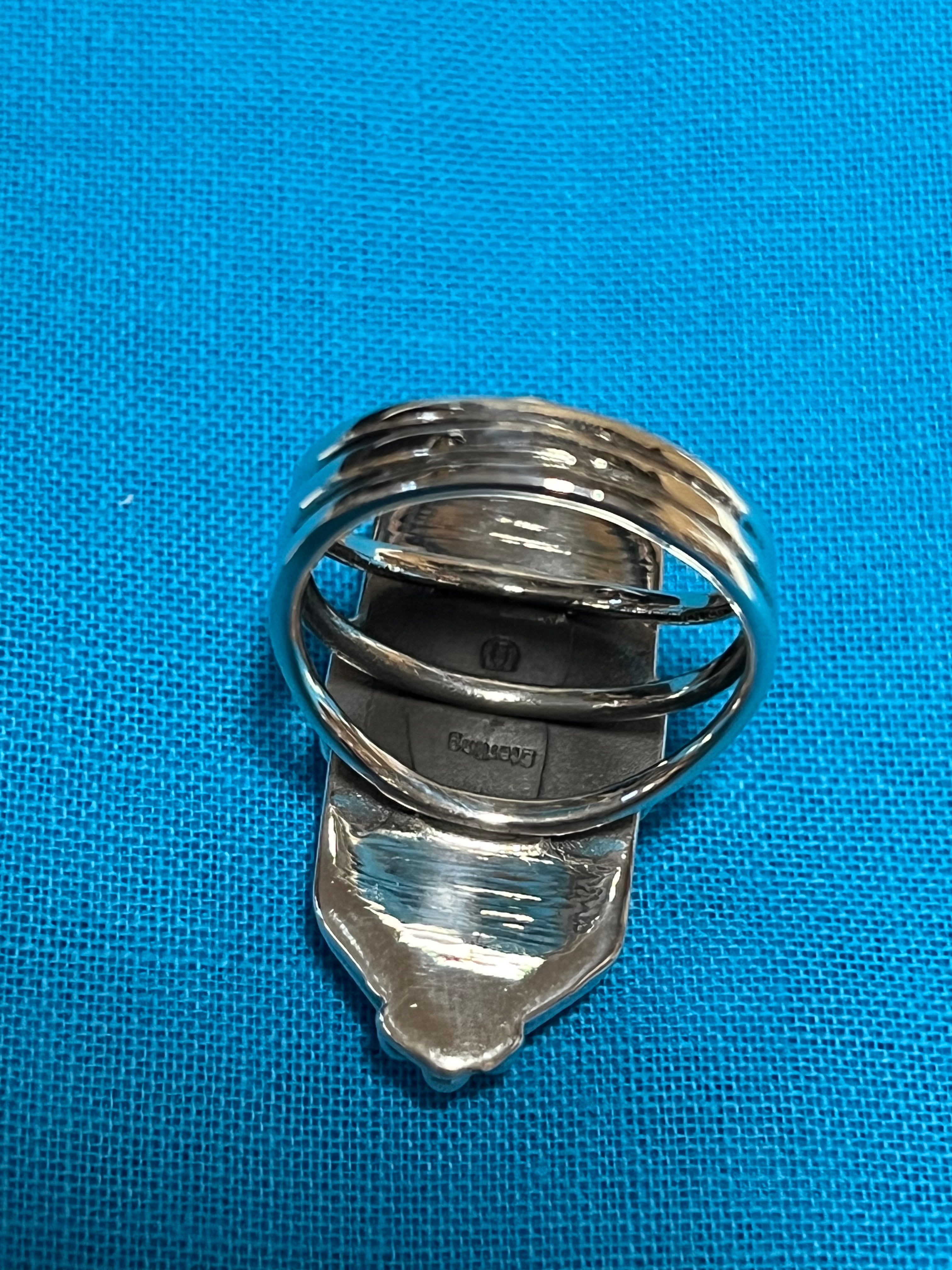 Lapis & Silver Hexagon Ring Size 7.5