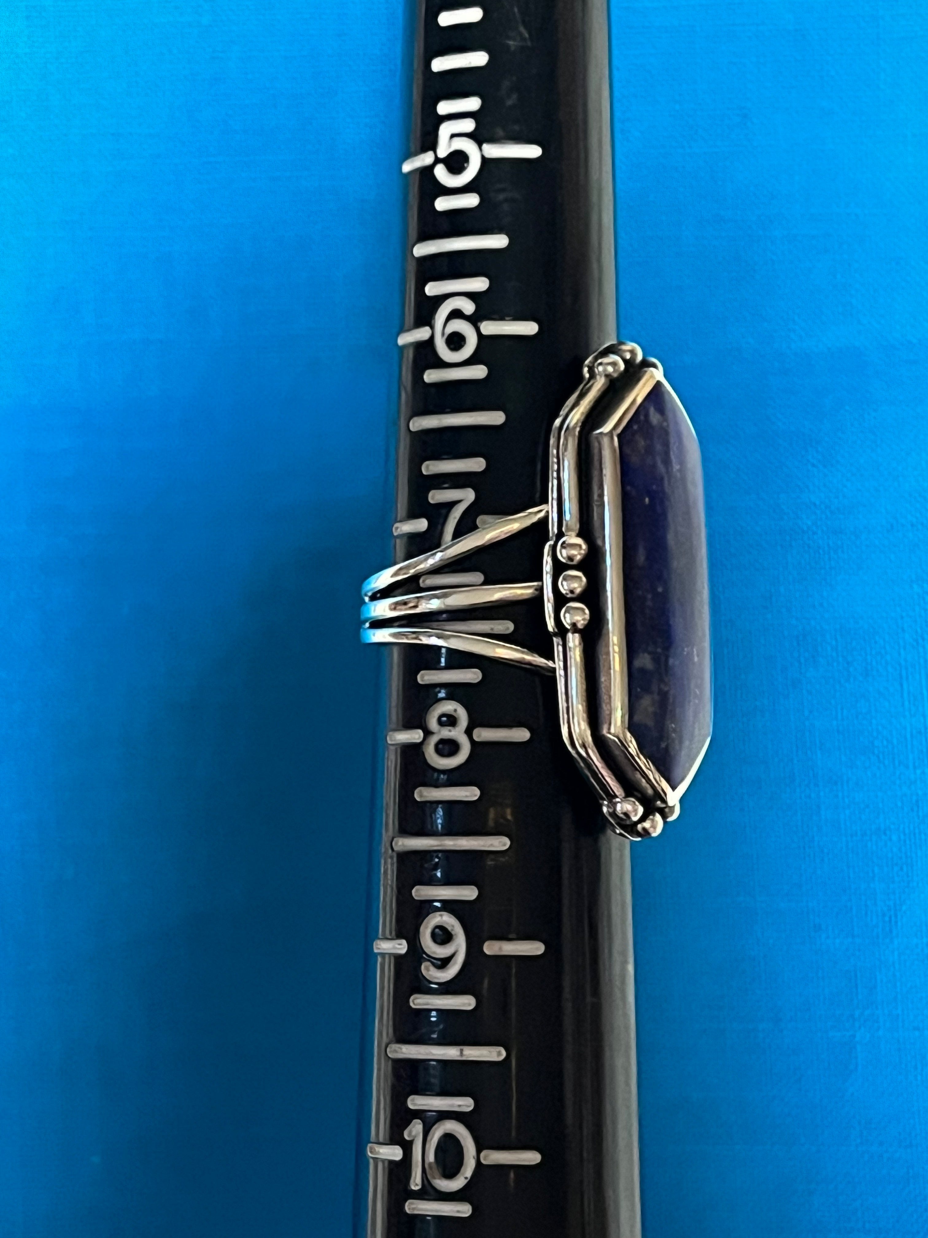 Lapis & Silver Hexagon Ring Size 7.5