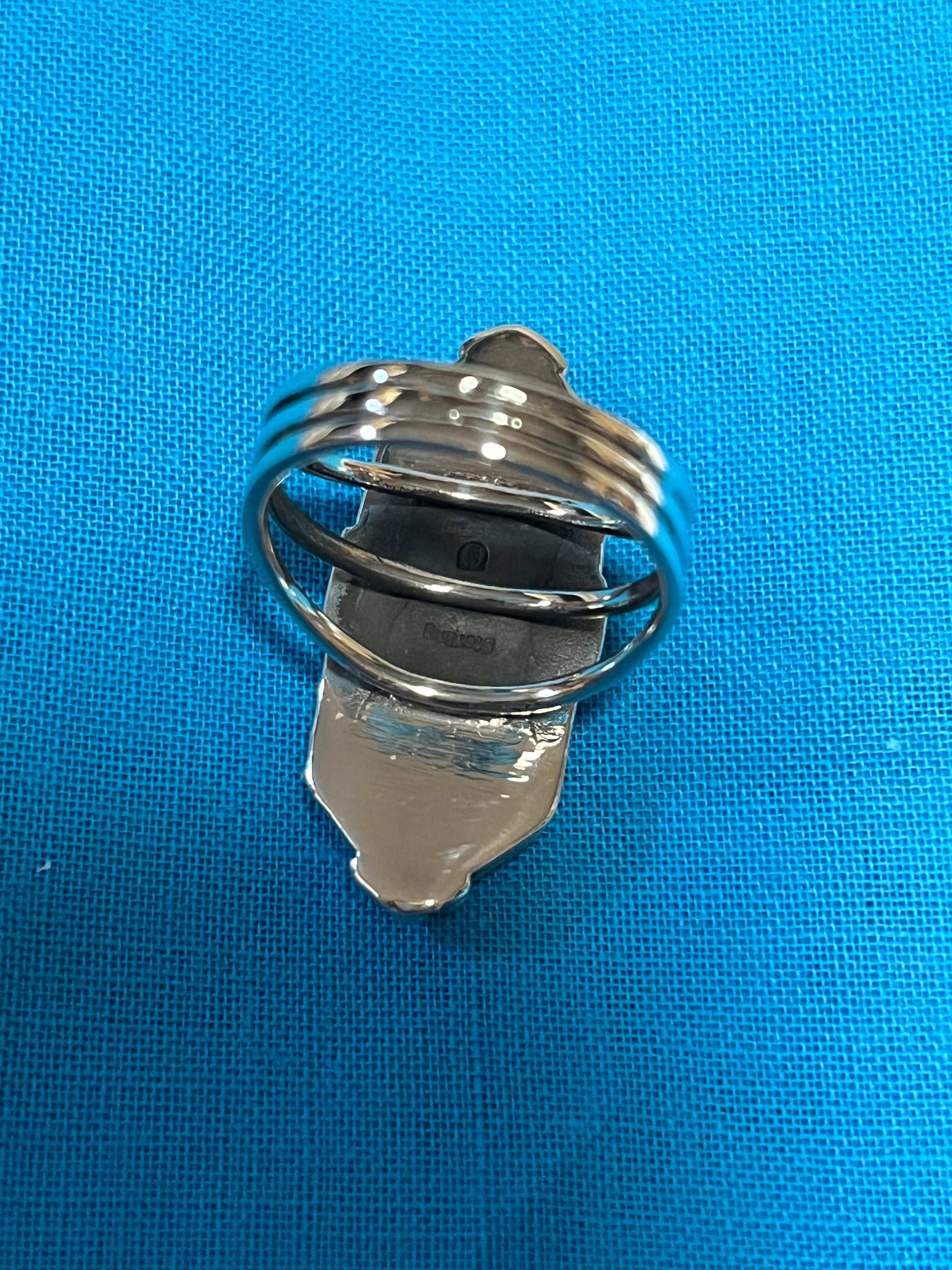 Turquoise & Silver Hexagon Ring Size 9