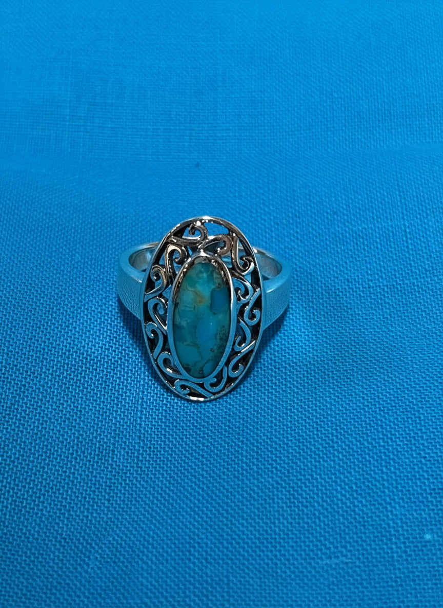 Turquoise & Silver Oval Ring Size 8.5