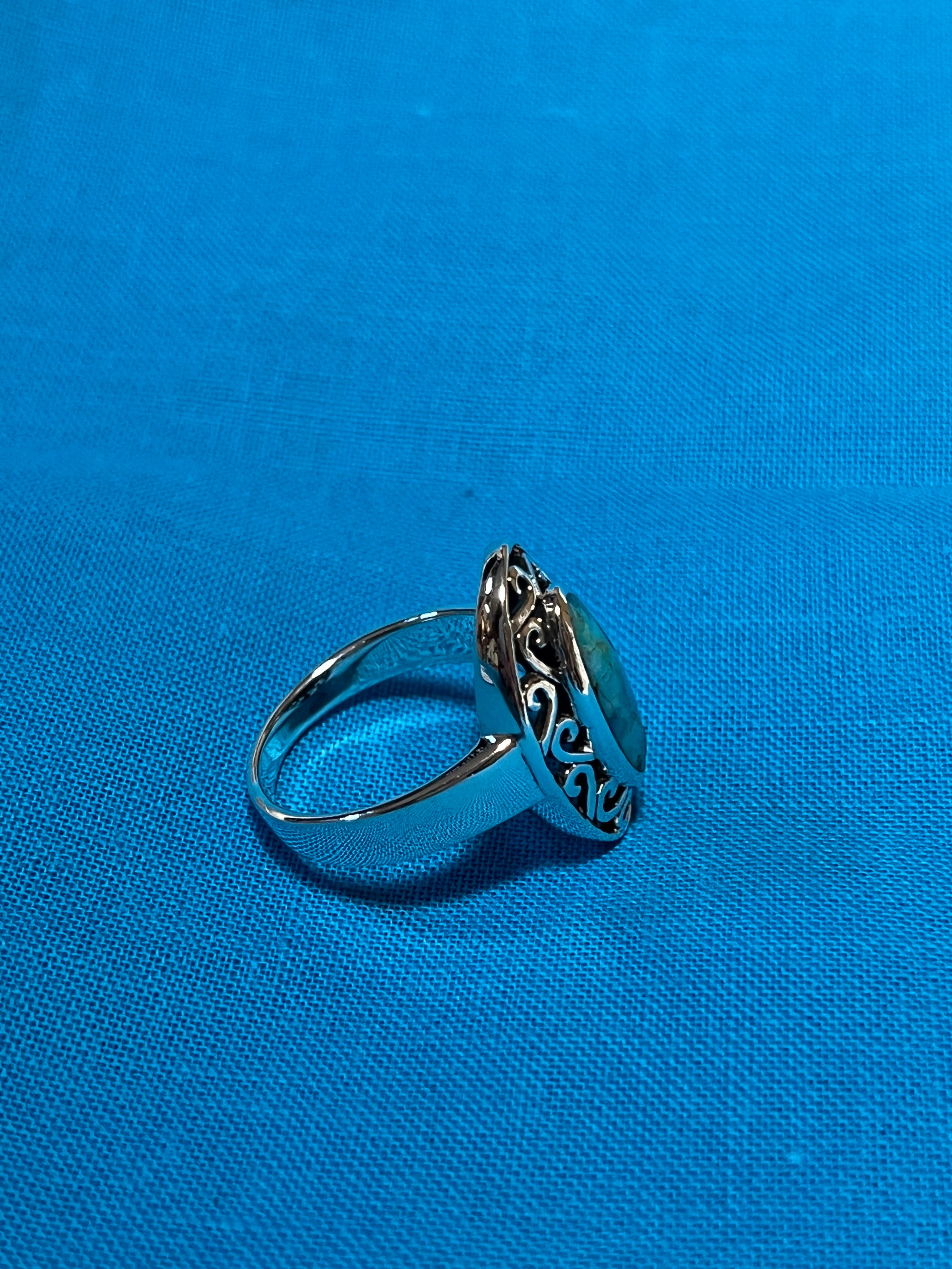 Turquoise & Silver Oval Ring Size 8.5