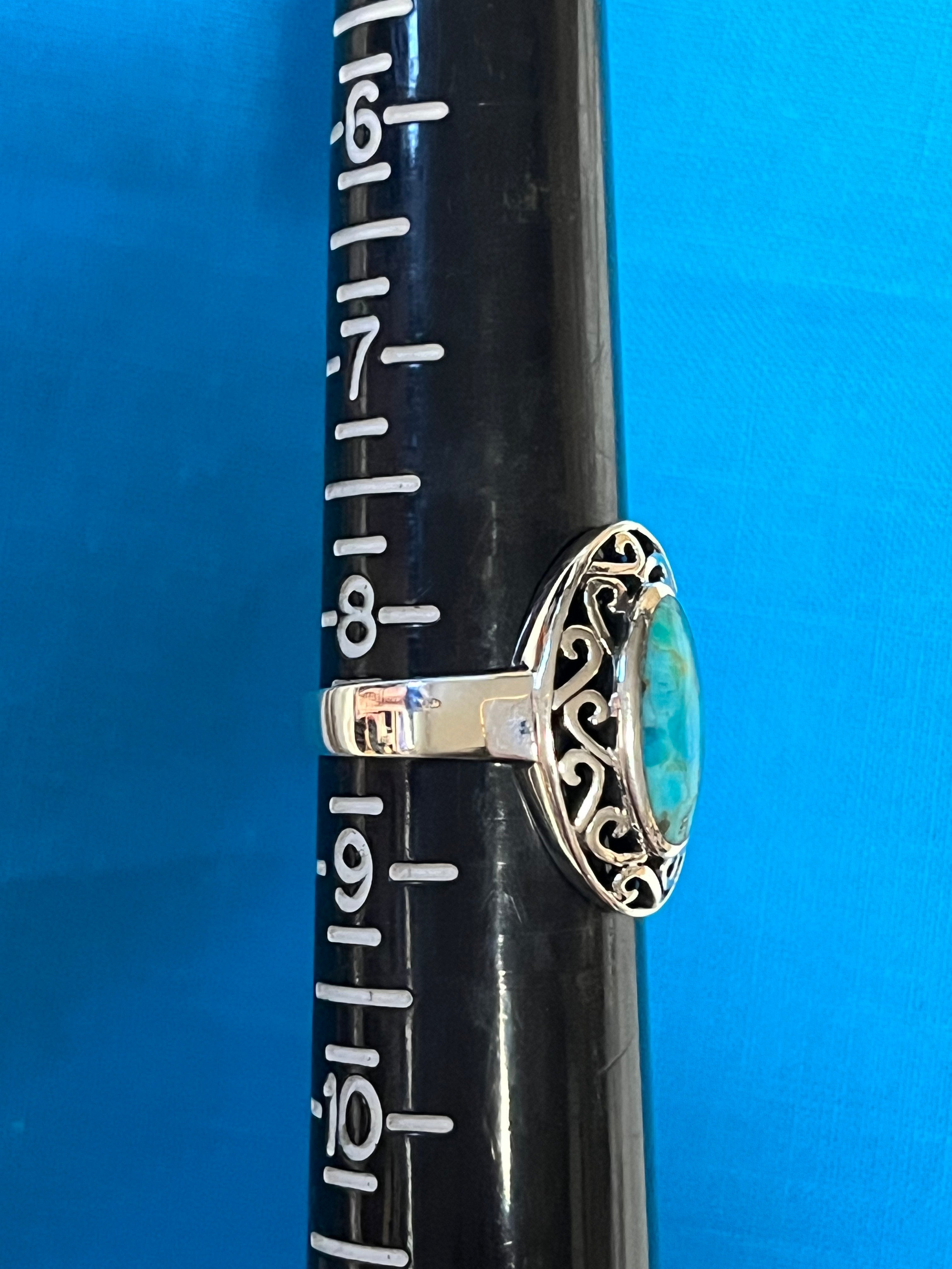 Turquoise & Silver Oval Ring Size 8.5