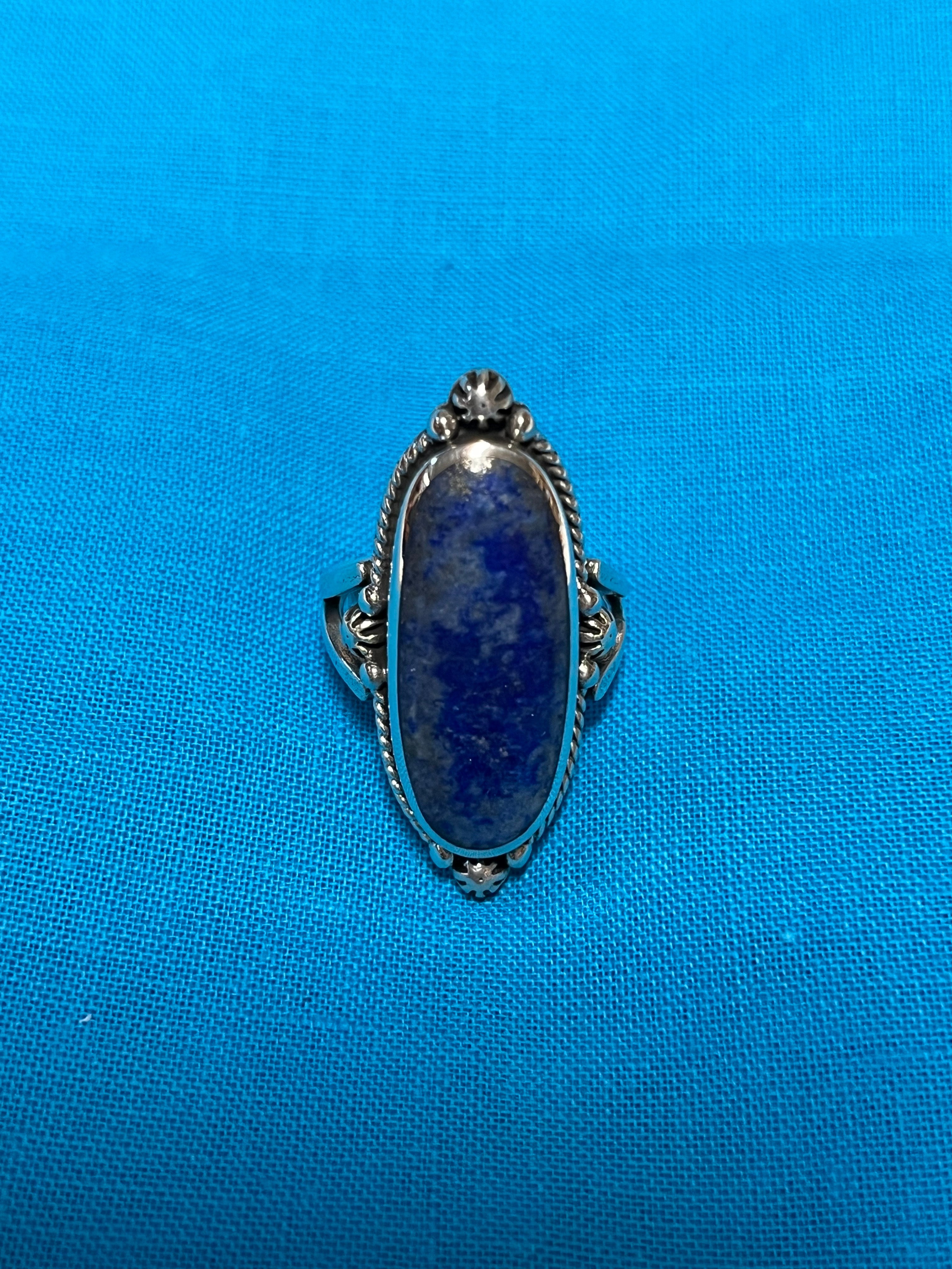 Lapis & Silver Oblong Ring Size 8.5