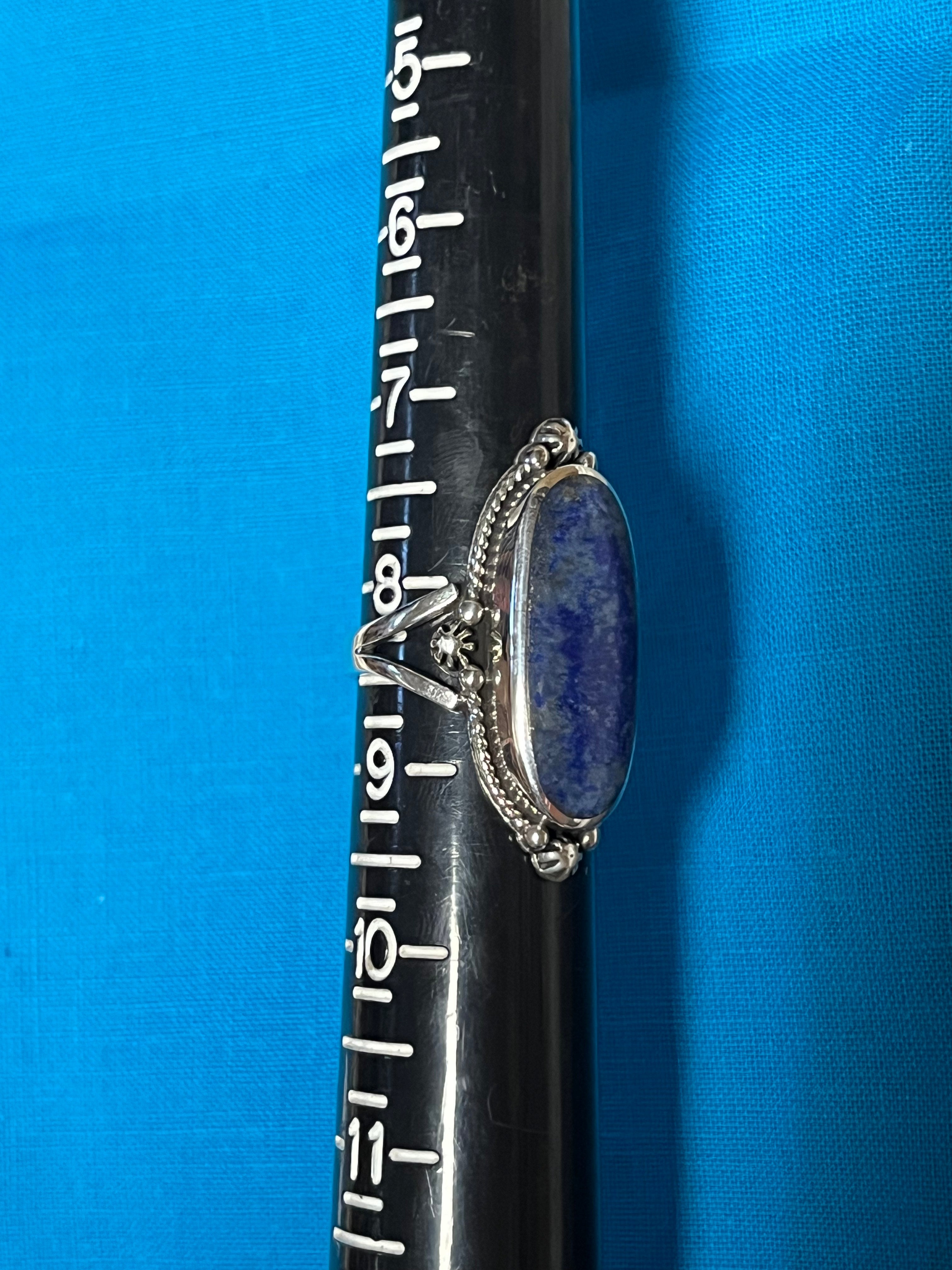Lapis & Silver Oblong Ring Size 8.5