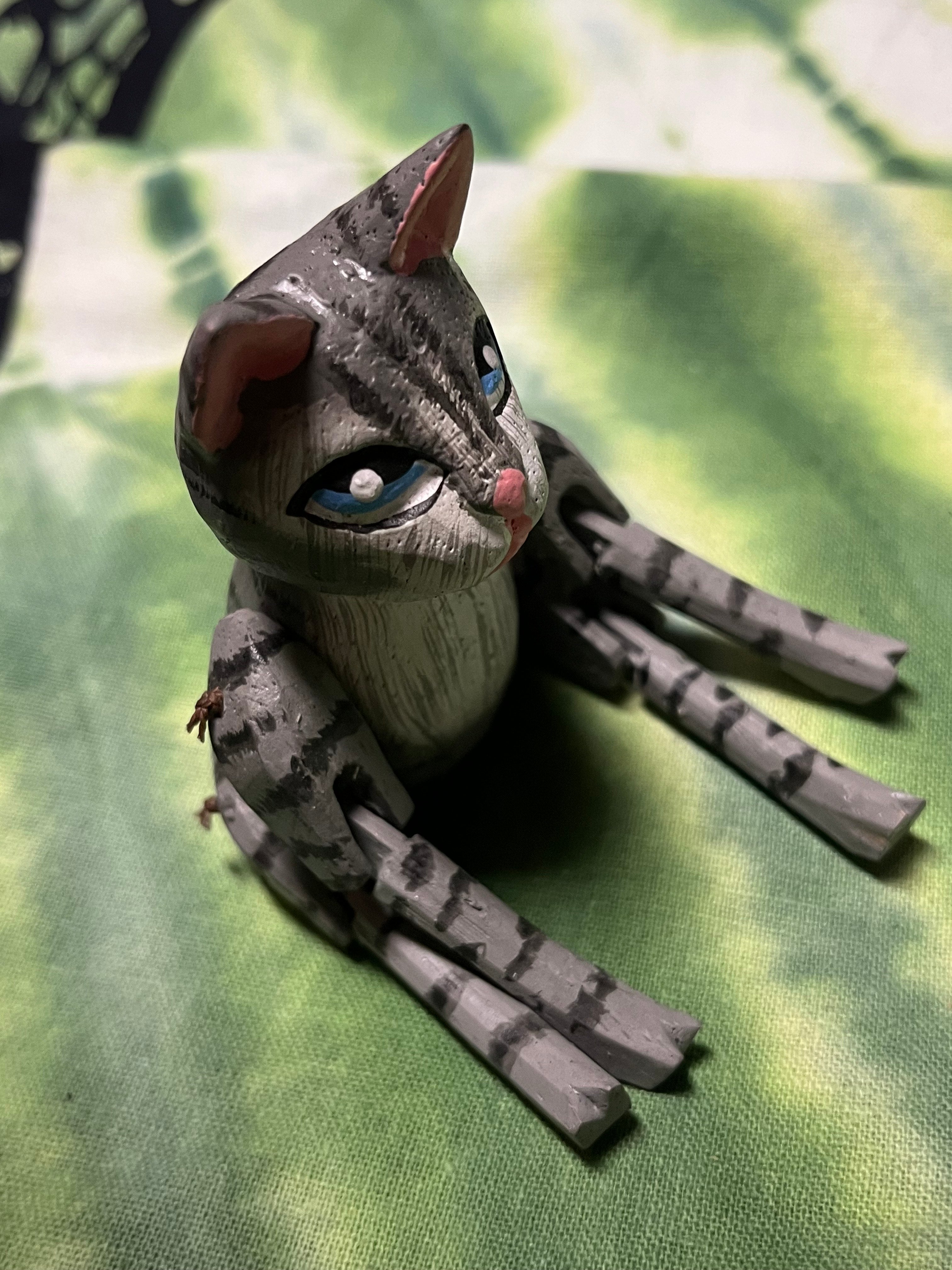Grey Striped Cat Bendable Figurine