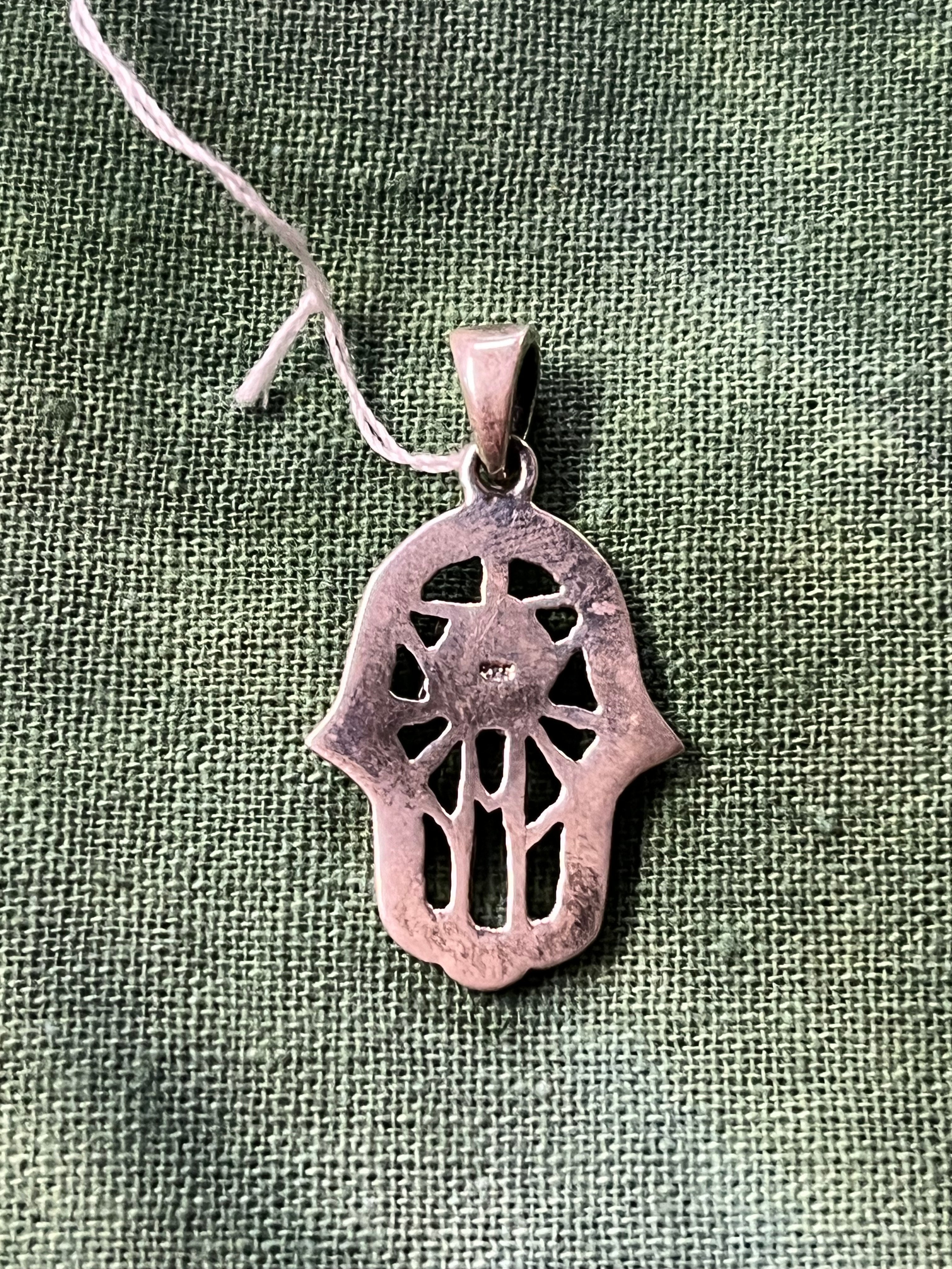 Hamsa & Blue Opal Silver Pendant